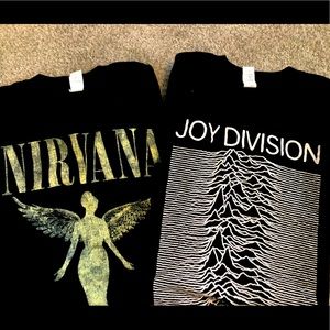 Nirvana and Joy Division band t-shirts